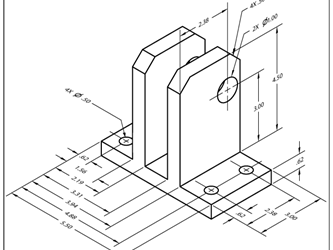 a blueprint of an item, showing front, top, right, and isometric views